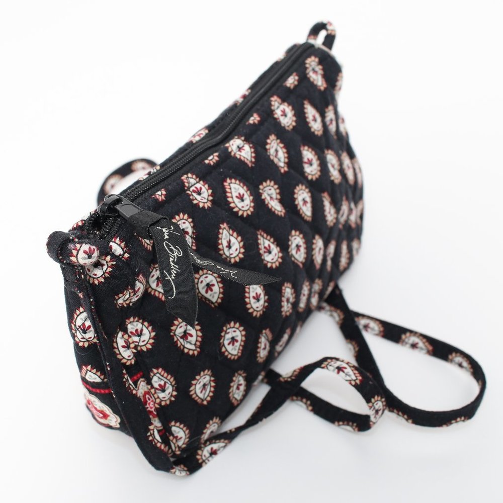 Vera Bradley Black Quilted Mini Crossbody with Cream and Red Paisley